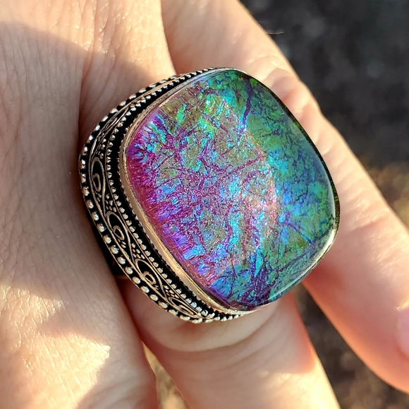 New Huge Dichoric Glass Antique Design 925 Silver Ring. - Picture 13 of 16